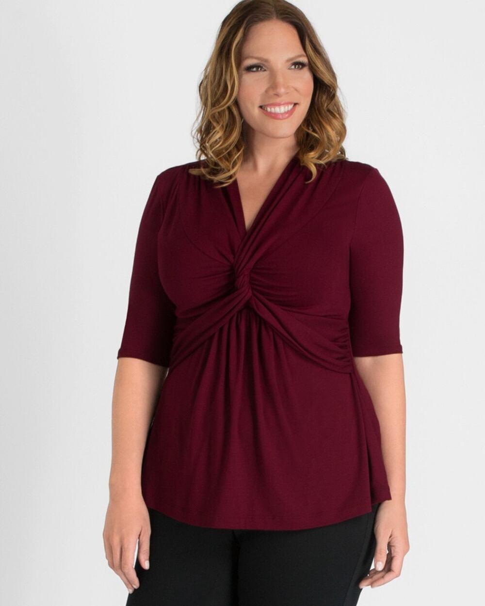 Kiyonna Top Red Caycee Twist Empire Waistline Boho 3X Casual Romantic Feminine